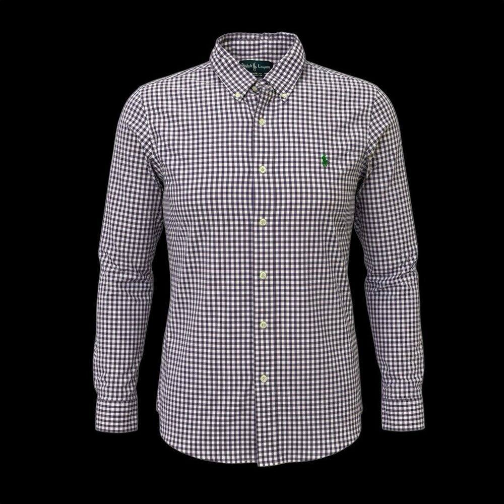 Ralph Lauren Custom Fit Plaid Button Down Purple Shirt Mens Large Long Sleeve